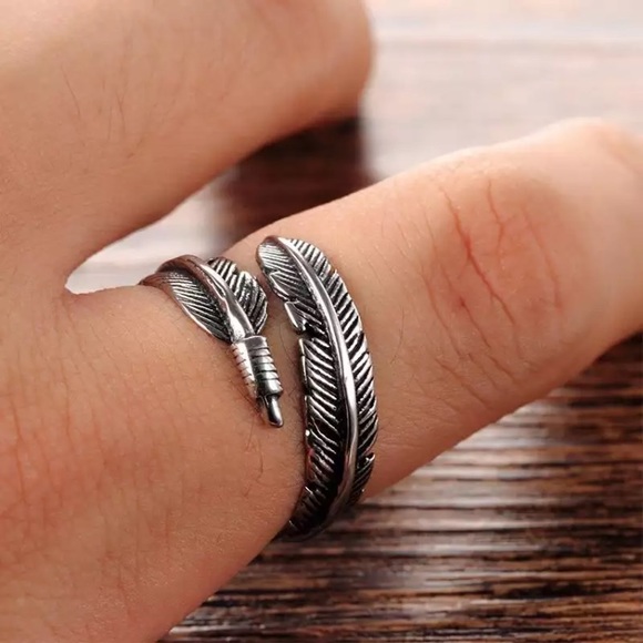"Drifting" Minimalist Boho Hippie Festival Feather Antique Vintage Silver Ring - Picture 8 of 8
